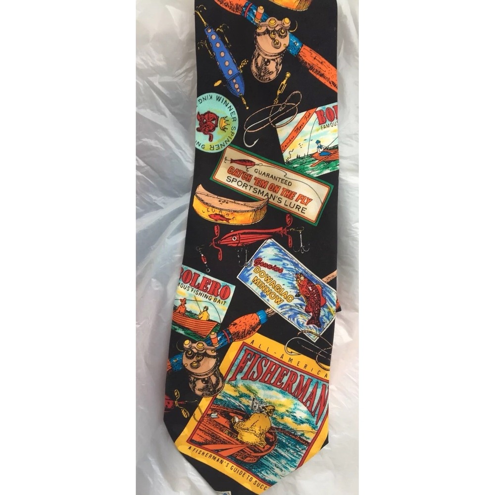 ADDICTION Fishing Boat Necktie 100% Silk EXCELLENT - Picture 4 of 4